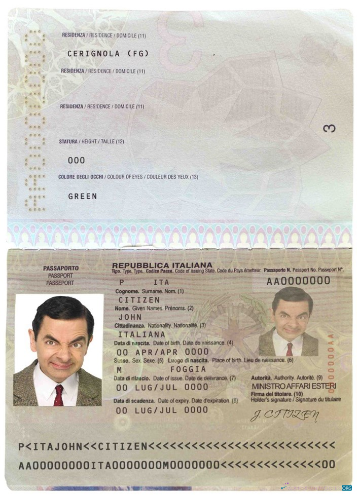 Download Italy passport Photoshop template